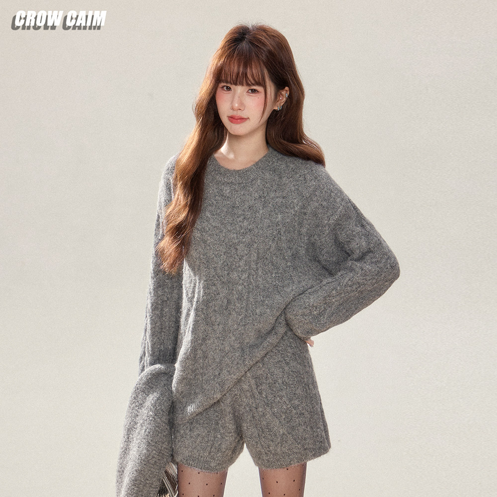 CROWCAIM时尚套装麻花针织毛衣短裤围脖三件套26春季新款官方授权,淘宝优惠券,粉丝福利购,淘宝优惠卷
