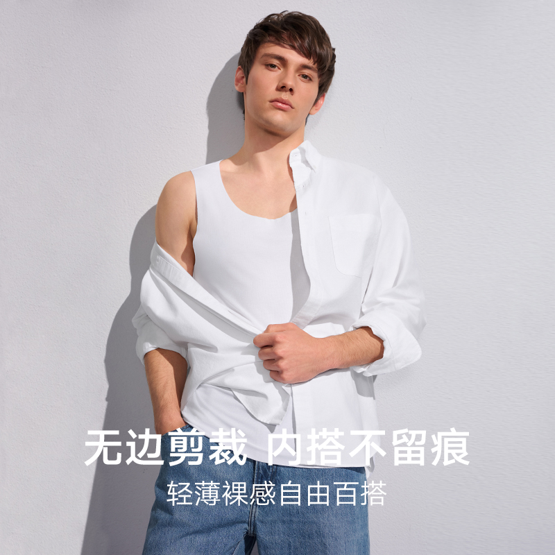 【2件装】曼妮芬男士MW1无痕白背心莫代尔圆领可打底外穿运动健身 - 图2