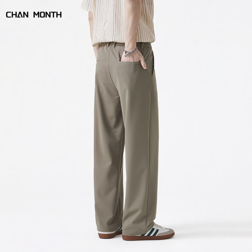 CHAN MONTH夏季垂感休闲西裤男宽松直筒百搭基础款薄阔腿休闲长裤 - 图3