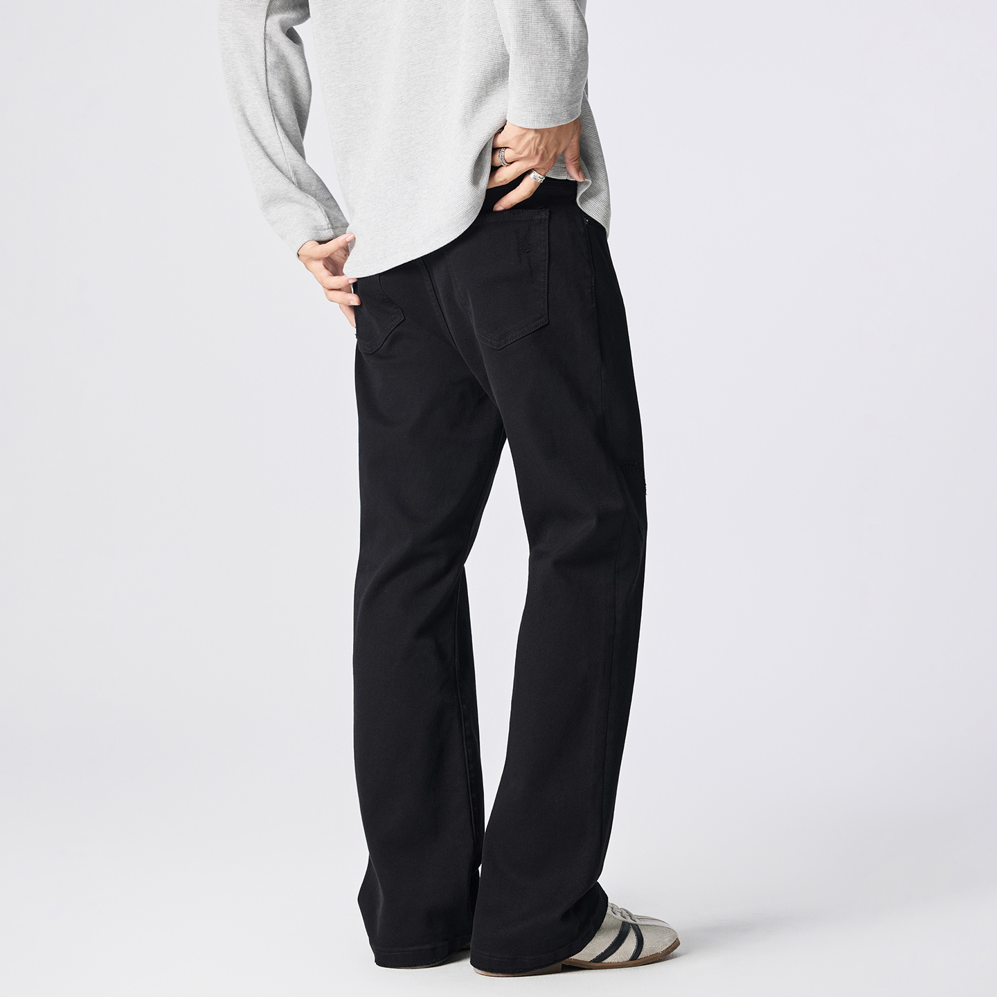 CHAN MONTH美式复古水洗黑色微喇牛仔裤男cleanfit秋季潮牌直筒裤 - 图3