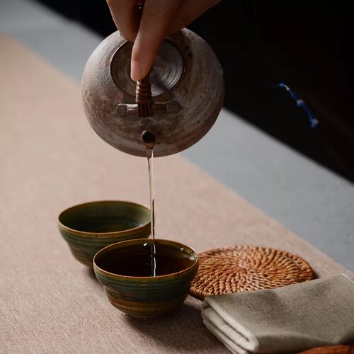 景德镇粗陶蕉叶焚心窑变折腰杯手工原矿品茗杯个人杯瓷茶杯文玩 - 图0