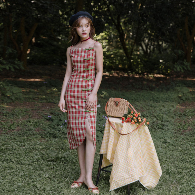 奈良格子新式旗袍改良版少女连衣裙 奈良NALEN旗袍