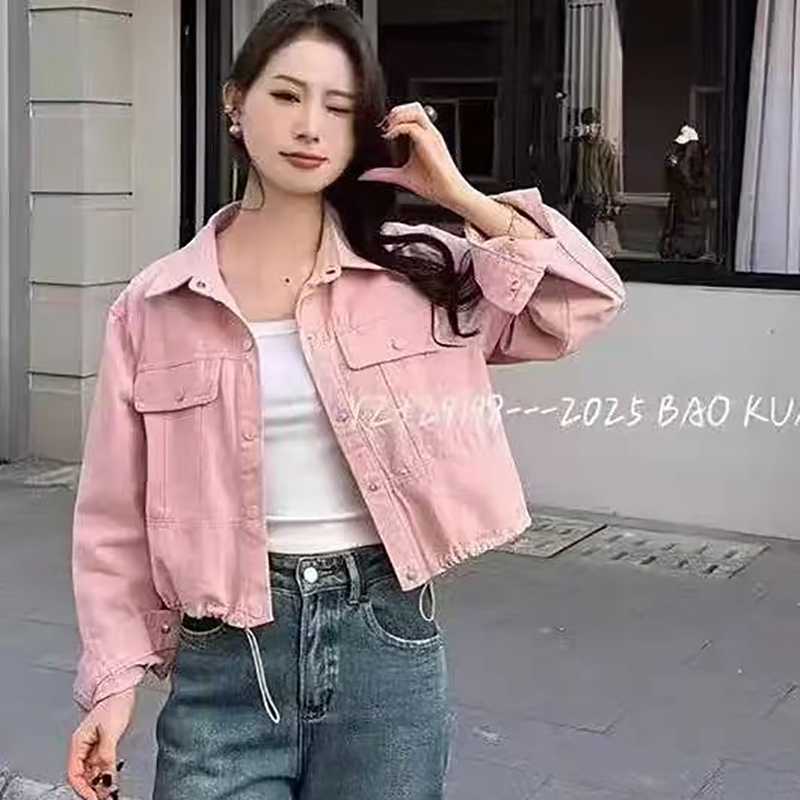 网红春季女装短款纯棉衬衫外套女春季新款韩版宽松百搭开衫夹克 - 图2