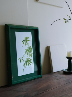 三径就荒丨手绘竹子挂画复古实木摆台中古风入户玄关家居装饰画