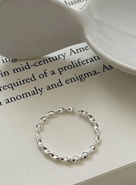 韩国小众设计高级感戒指925纯银麻花扭线戒指极简风开口指环女ins