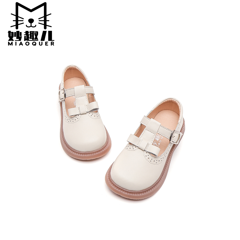 妙趣儿女童皮鞋25春秋新款公主鞋真皮软底宝宝单鞋子黑白色表演鞋 - 图1