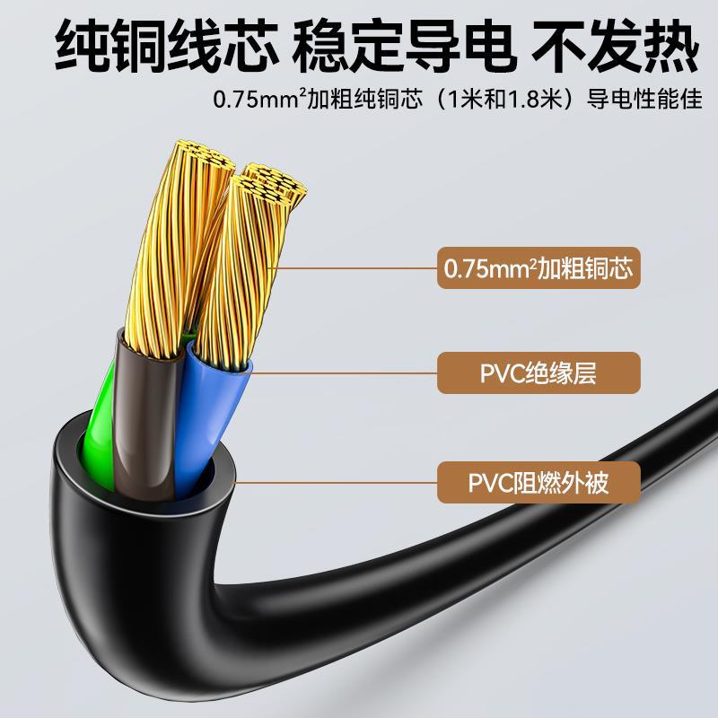 山泽电脑电源线三孔品字连接线显示器电饭锅煲台式主机通用带插头