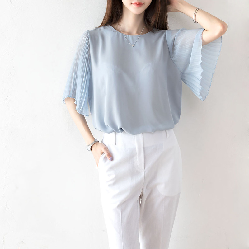 女短袖夏季2020新款韩版套头雪纺衫 少媞蕾丝衫/雪纺衫