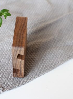 花瓣家实木黑胡桃创意懒人手机架床头办公桌面木质智能手机座支架
