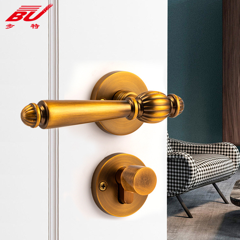 室内静音磁吸分体金色卧室门锁家用通用型房间门把手木门房门锁具 - 图1