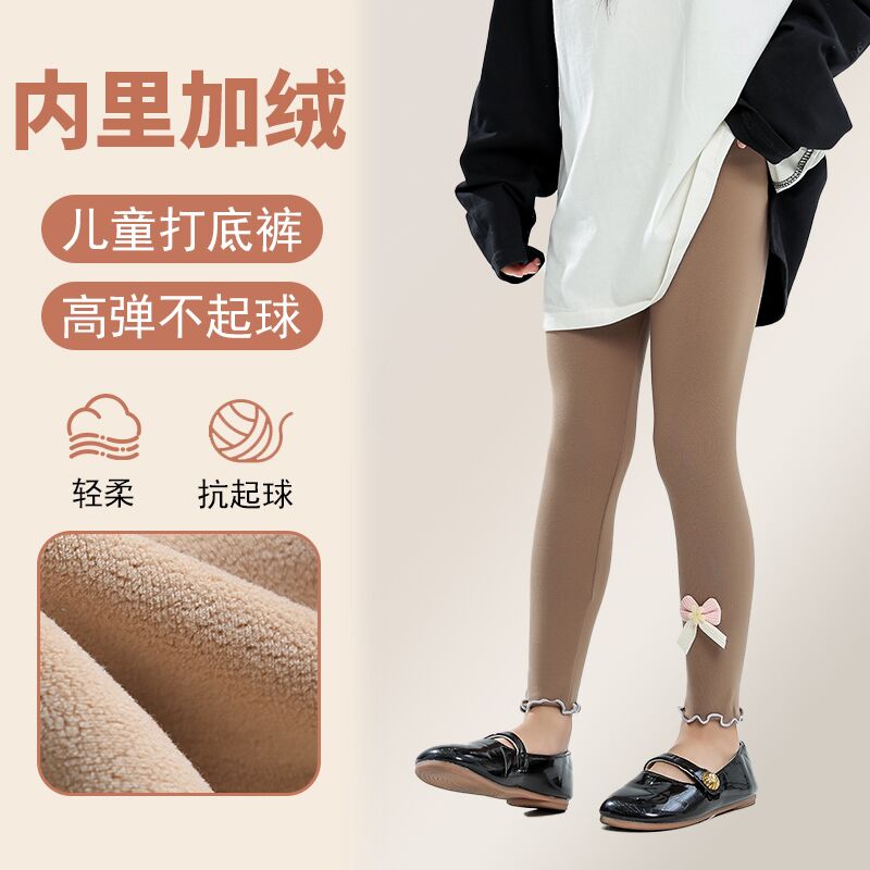 女童打底裤加绒加厚外穿蝴蝶结冬季新款保暖裤秋冬儿童洋气长裤子