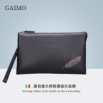 GAIIMO genuine leather embroidered handbag for mens head layer of cow leather business light and luxurious hand clamping bag for mens soft leather hand grip bag