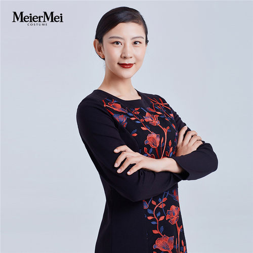 玫而美时尚气质收身显瘦拼接撞色连衣裙女品牌专柜秋冬长袖连身裙 - 图0