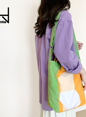 弘娜原创抽象色彩拼接小众帆布包