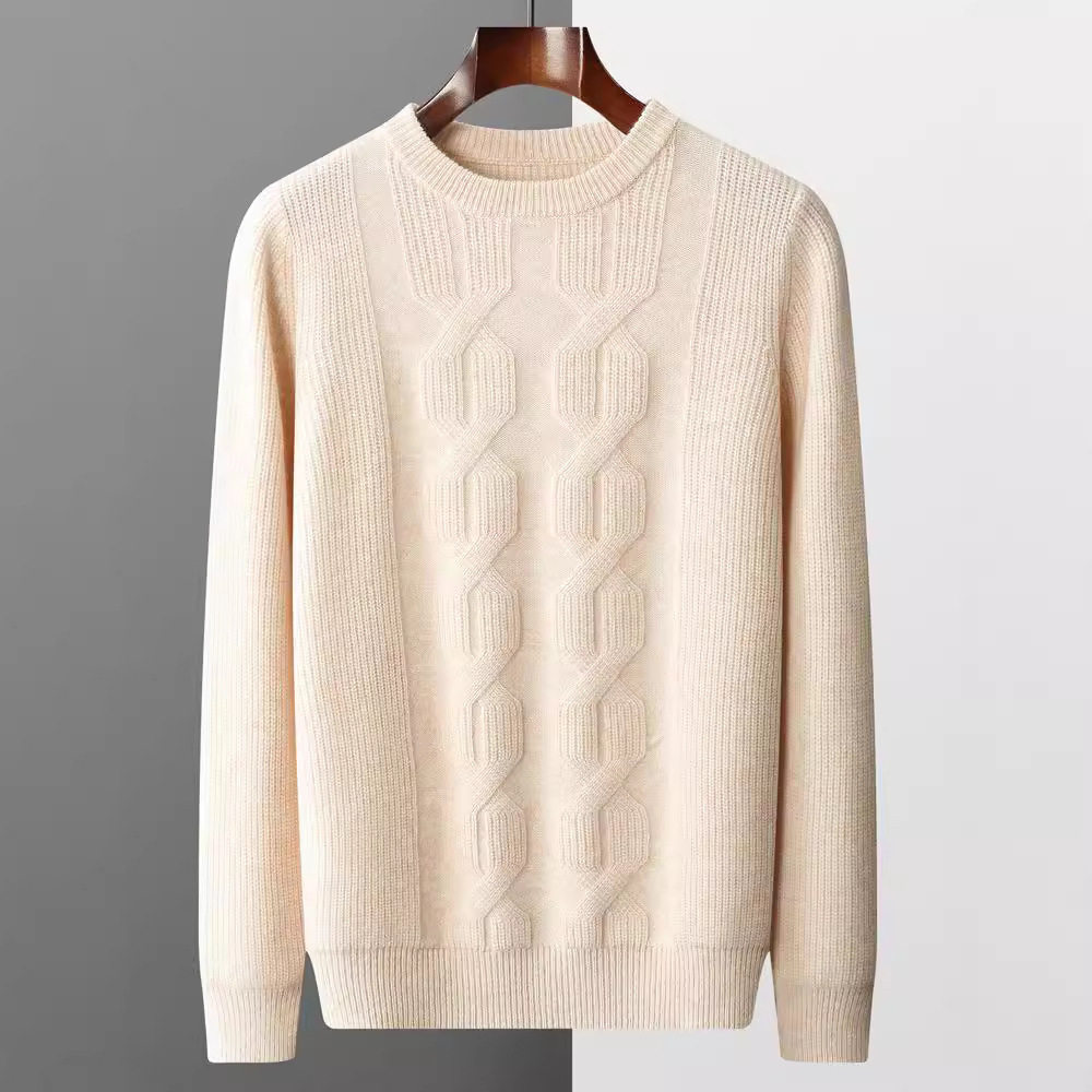 秋冬新款羊毛衫男款纯羊毛七针加厚圆领元宝针休闲保暖针织毛衣男