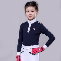 Child Long Sleeve Equestrian T-shirt POLO Shirt Speed Dry Horseback Riding Blouse Knight Hooded Sunscreen Boy Girl Riding Clothing