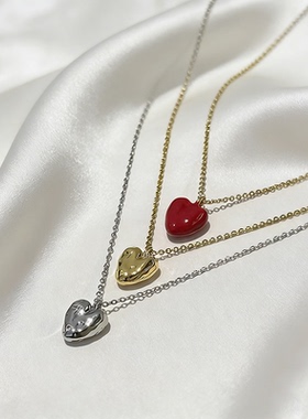 巨好看珐琅釉红色小爱心项链颈链