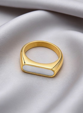 滴胶贝壳几何戒指金色小众时尚