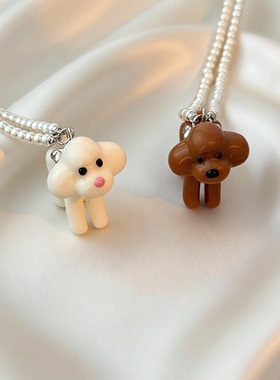 新款爱心泰迪狗狗珍珠毛衣链项链