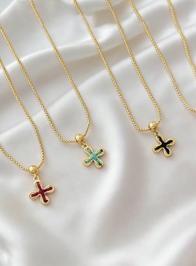 复古风四色穿线十字花项链创意