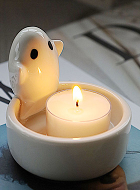 跨境陶瓷幽灵烛台 ins风高颜值香薰蜡烛可爱鬼北欧风摆件万圣节礼