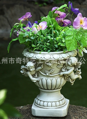 欧式户外花园天使花盆庭院装饰树脂工艺品花缸雕像创意摆件景观