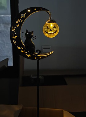 太阳能万圣节黑猫地插灯