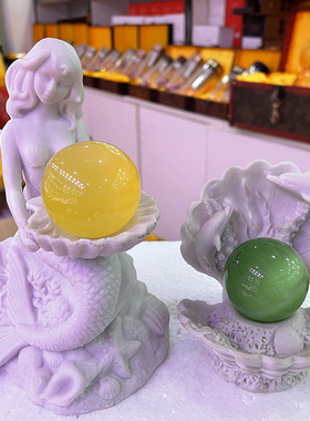 水晶球树脂底座 美人鱼海豚贝壳树脂球座工艺品摆件 居家办公背景