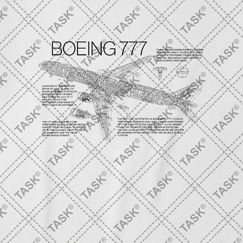 美国波音Boeing777航空客机印花纯棉短袖T恤男女圆领上衣设 无界 - 图1