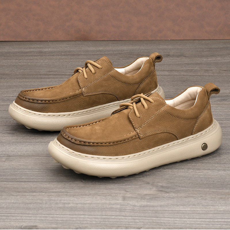 男士休闲牛皮男鞋上线轻便男鞋舒适系带真皮百搭板鞋男士单鞋 - 图2
