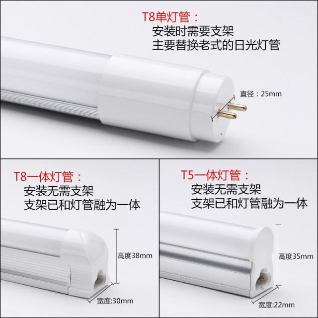 Integrated LED lamp tube T5 ultra -bright T8 daylight light bar light bar home uses a full set of capable bracket light tube 1 meter 2