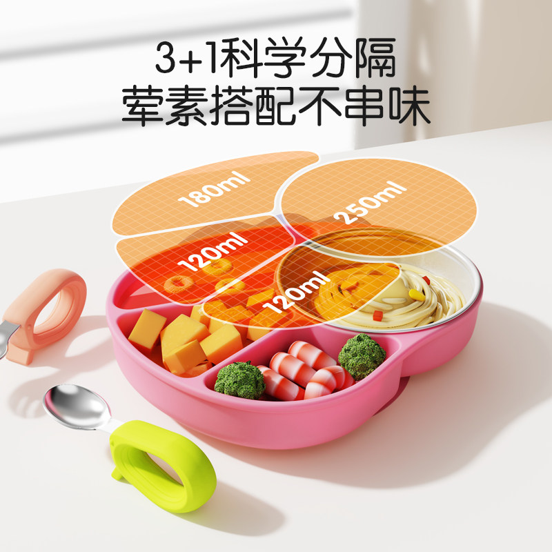 宝宝餐盘分格盘吸盘一体式婴儿学吃饭训练辅食碗硅胶勺子儿童餐具,淘宝优惠券,粉丝福利购,淘宝优惠卷