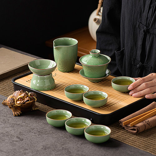 哥窑简约功夫茶具一整套会客泡茶套装喝茶家用开片可养高档复古 - 图0