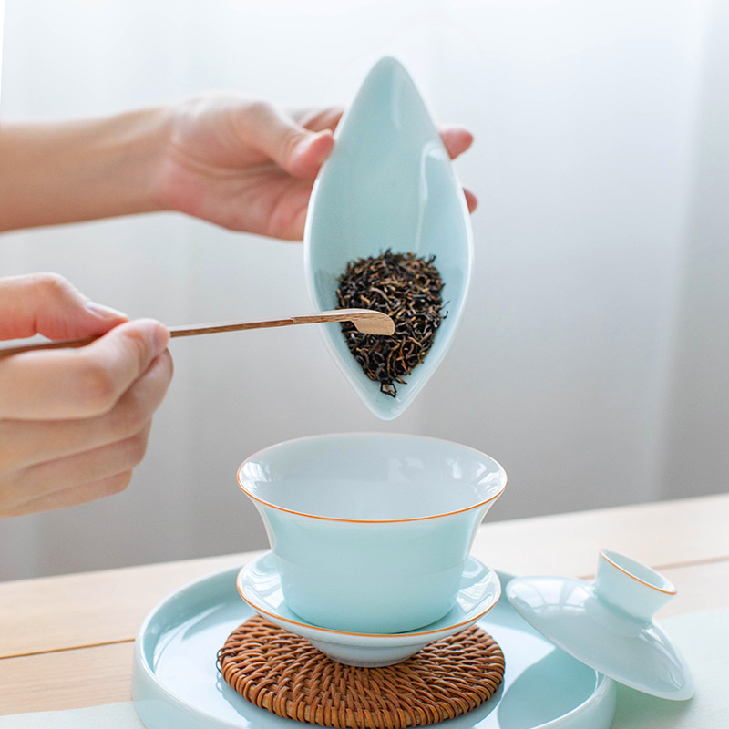 不单典雅陶瓷茶则功夫茶具配件茶道零配青瓷醒茶茶荷茶赏茶盒 - 图2