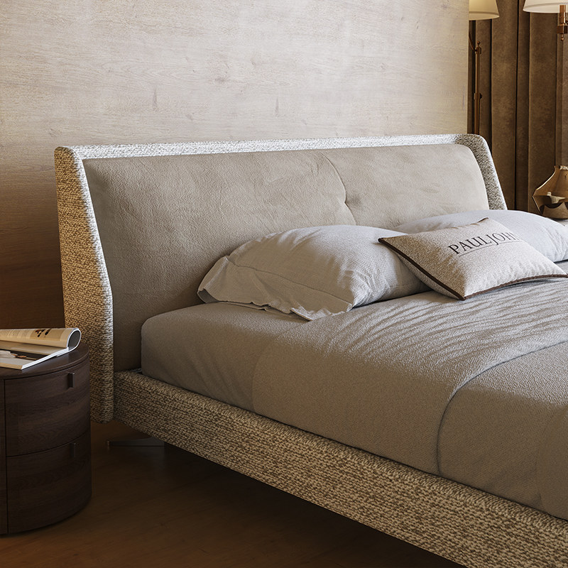 PAULJOHN 意式进口棉麻布艺床现代别墅平层主卧1.8双人床轻奢大床,淘宝优惠券,粉丝福利购,淘宝优惠卷