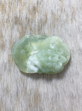 新拍卖捡漏天然岫玉冰种飘花如意锁吊坠玉佩男女款挂件项链荷花锁