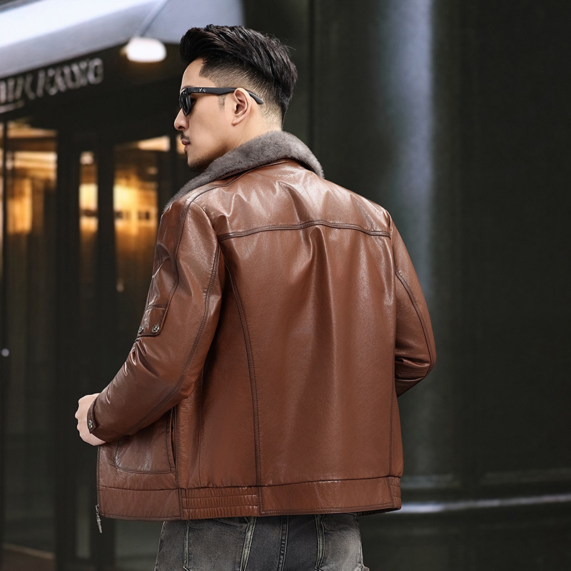 2025可拆卸羽绒内胆水貂毛领真皮皮衣男头层小牛皮外套短款皮夹克,淘宝优惠券,粉丝福利购,淘宝优惠卷