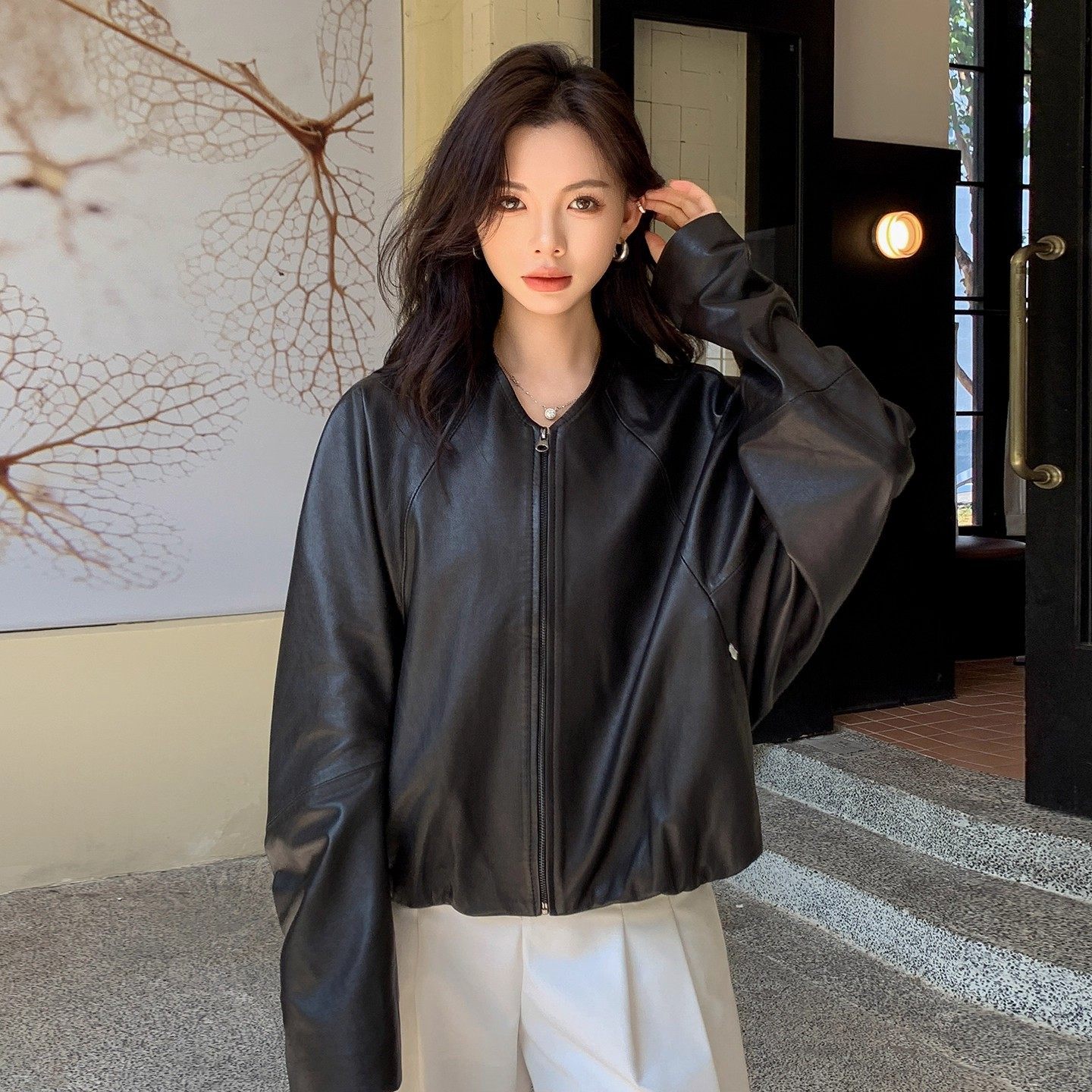 2025秋冬新款真皮皮衣女小个子短款绵羊皮外套休闲百搭蝙蝠袖上衣,淘宝优惠券,粉丝福利购,淘宝优惠卷