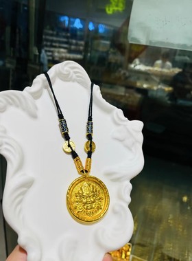 金店同款高保色古法沙金重工黄财神圆盘吊坠五路财神之黄财神挂坠