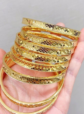 金店同款龙鳞纹手镯女凹凸亮面印鳞片实心手环本命年钛钢龙纹镯子