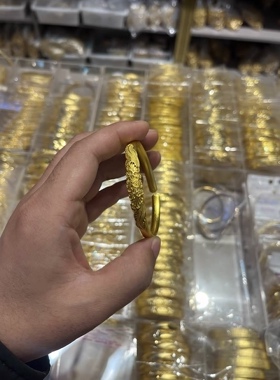 越南沙金镀金复古时尚手链网红款牡丹花开口手镯凤羽手环婚庆礼物