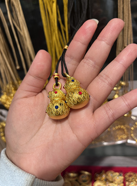 古法黄金色花丝彩宝灵蛇葫芦项链女款2025新款编织绳长款毛衣链女