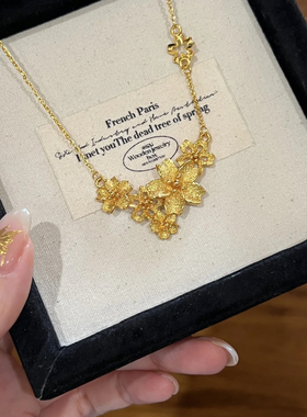 越南沙金三生花项链花月佳期牡丹花朵吊坠女款套链镀金婚嫁首饰