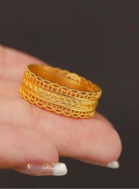 腰缠万贯花丝戒指女传承新款小众沙金色设计时尚寓意指环配饰
