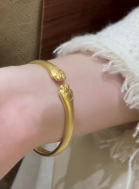 越南沙金猫爪手镯不掉色女古法开口实心磨砂网红高级感手镯送女友