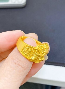 古法轻奢瑞兽呈祥金色醒狮瑞兽戒指国潮新中式转运霸气男尾戒指环