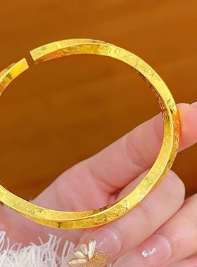 金店同款古法亮面扭花吉言手镯实心大吉大利开口手环女送礼物