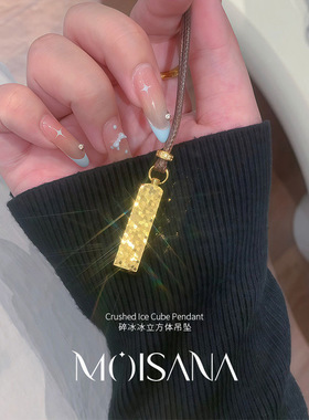沙金不掉色碎碎冰四方来财实心小方砖吊坠项链新中式国潮金店同款