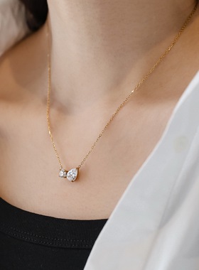 洗澡不用摘不掉色！高品质小众设计感轻奢镀18K金水滴双锆石项链