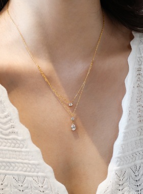 洗澡不用摘不掉色~高品质轻奢小众高级精致双层水滴锆石项链女锁